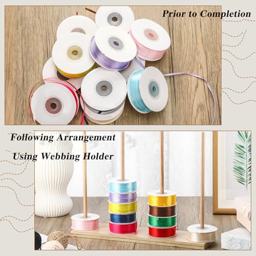 Image of Wooden Ribbon Holder, Adequate Storage Organizer for Ribbons, Thread Rack Accommodates 80 Bobbins, Easy Assembly, Bow Maker for Crafts
