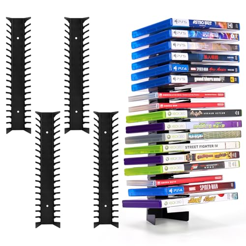 EZFXHD WTER 4 Pack Video Game Case Storage Wall Mount - Holds Up to 72 Disc Boxes Metal Wall Mounted Game Case Holder for PS DVD Xbox Game Organizer