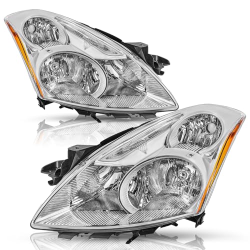 TUSDAR Halogen Headlight Assembly Replacement for 2010-2012 Nissan Altima 4-Door Sedan Pair Left and Right Side Chrome Housing with Amber Reflector