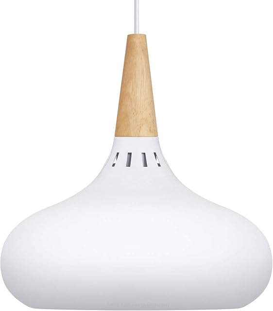 Metal Vintage White Ceiling Light Shade Dome Retro Hanging Pendant Light Wood Fitting M0106