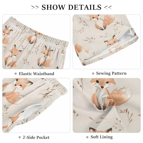 Watercolor Fox Sleep Shorts Summer Pajama Shorts Elastic Waist Sleep Bottoms with Pockets 6-14 Years3