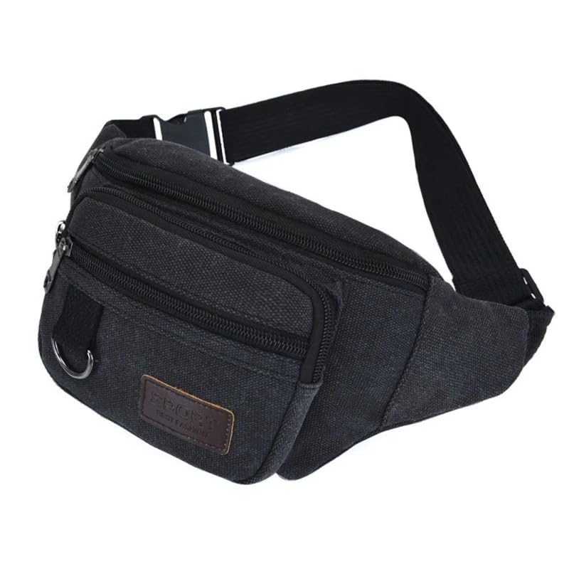 Chest Bag Canvas Waist Bag Women Men's Belt Bag Fashion Bum Bag Travel Purse Bag (Black) — image 1