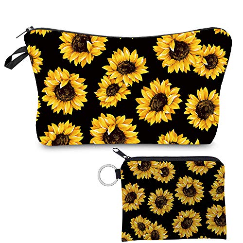 Makeup Bag Set for Women Sunflower Cosmetic Bag Adorable Roomy Purse Travel Water-Resistant Toiletry Bag 2 Pcs