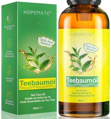Tea Tree Oil - 100% Pure and Natural Tea Tree Oil Against Blackheads, Acne, Warts and Other Skin Problems - For Impure Skin, Face, Scalp and Hair - 60ml