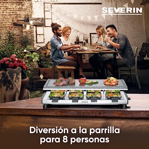 Miniatura 3 de Severin Raclette-Grill Con Piedra Natural, Parrilla Eléctrica De Sobremesa, Raclette Para 8 Personas Con Placa De Parrilla Grill Y 8 Sartenes, Plástico Acero Inoxidable, Negro, Rg 2374