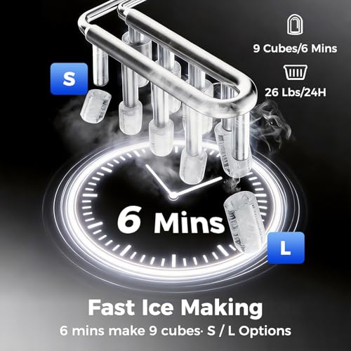 Image of OSTBA Countertop Ice Maker Machine, 26Lbs /Day, 2 Ice Sizes, Bullet Ice | 9 Cubes In 6 Min, Self-Cleaning, Portable Design, Smart Indicators, Compact For Home Kitchen RV Party