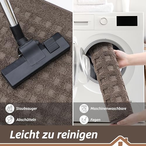 BEQHAUSE Fussmatte Innen, waschbar Fußmatte Innen, rutschfeste Schmutzfangmatte 60x90cm, Teppich Eingangsbereich Innen für Hund, Innenbereich, Haustür, Flur, Braun