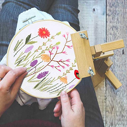 JUSHOOR 3 Sets Embroidery Starter Kit with Patterns, Full Range of Cross Stitch Kit Supplies for Beginners Adults Kids(Bamboo Hoop+Cloth+Tools)