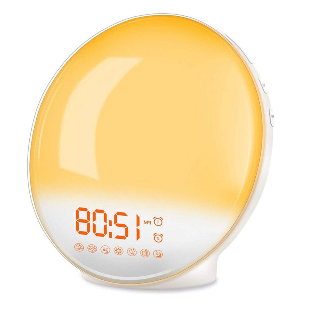 Reloj despertador de amanecer para niños con luz colorida y radio FM, luz de despertador con simulación de amanecer y atardecer