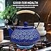 Japanese Tea Set,Cast Iron Tea Pot for Stovetop,Tea Pot with Infusers for Loose Tea,Tea Kettle with 4 Cups,Trivet&Cap Lifter,Flower Design Teapot,Coated with Enameled Interior-32 Ounce(900ml),Blue