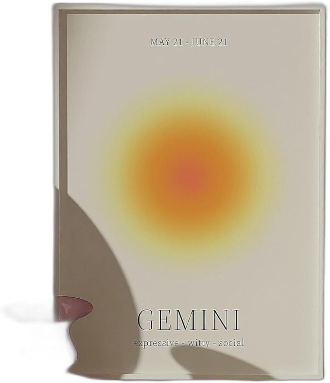Gemini star sign instant print zodiac art poster with an aura gradient design for spiritual wall decor, a modern astrology artwork suitable for bedrooms and living spaces