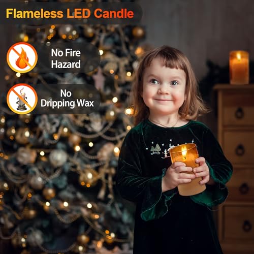 daphomeu Rechargeable Flameless LED Candles with Timer, Remote Control, 3D Simulation Glass Effect, 3 Pack, Grey - Image 4