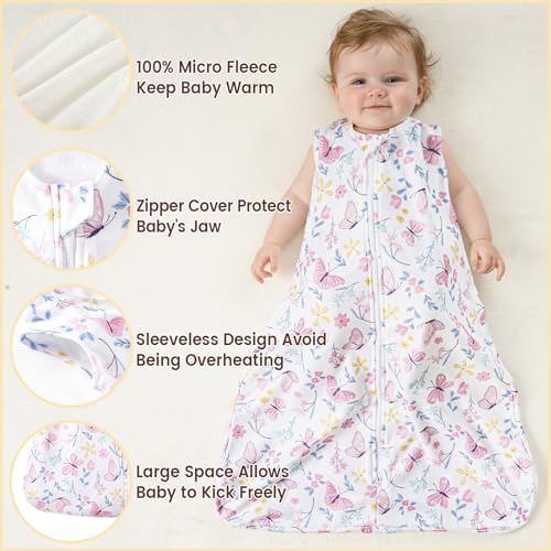 Image of PHF 3 Pack Warm Micro-Fleece Baby Sleep Sack 12-18 Months, Soft Baby Wearable Blanket, 2-Way Zipper Sleeping Bags, Comfy Toddler Sleeping Sack for Girls, Large Size, Butterfly