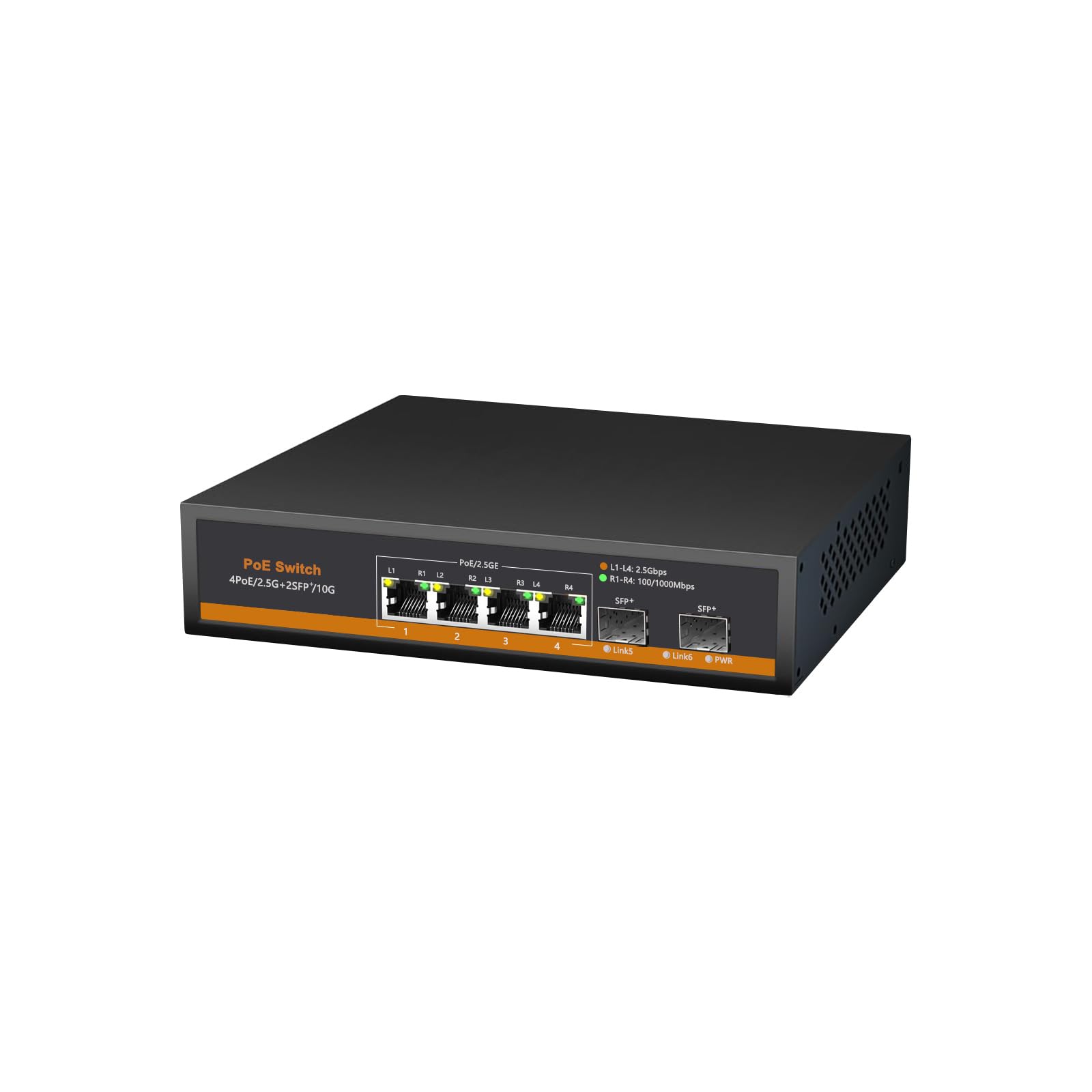 4 Ports 2.5G PoE Switch with 10G SFP+ Slot IEEE802.3af/at 30W Up to 75W 10/100/1000M/2.5G Desktop Ethernet Switch Unmanaged Network Fiber Switch 110-240V AC-image-25