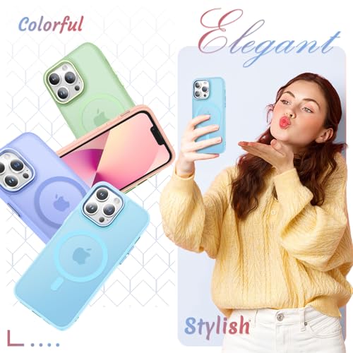 Image of YENAPOON for iPhone 12 Pro Max Case, Matte Magnetic Phone Case, Light Blue | Fit for Magsafe, Screen Protector Included, Translucent Frosted Slim Shockproof Protective Cover