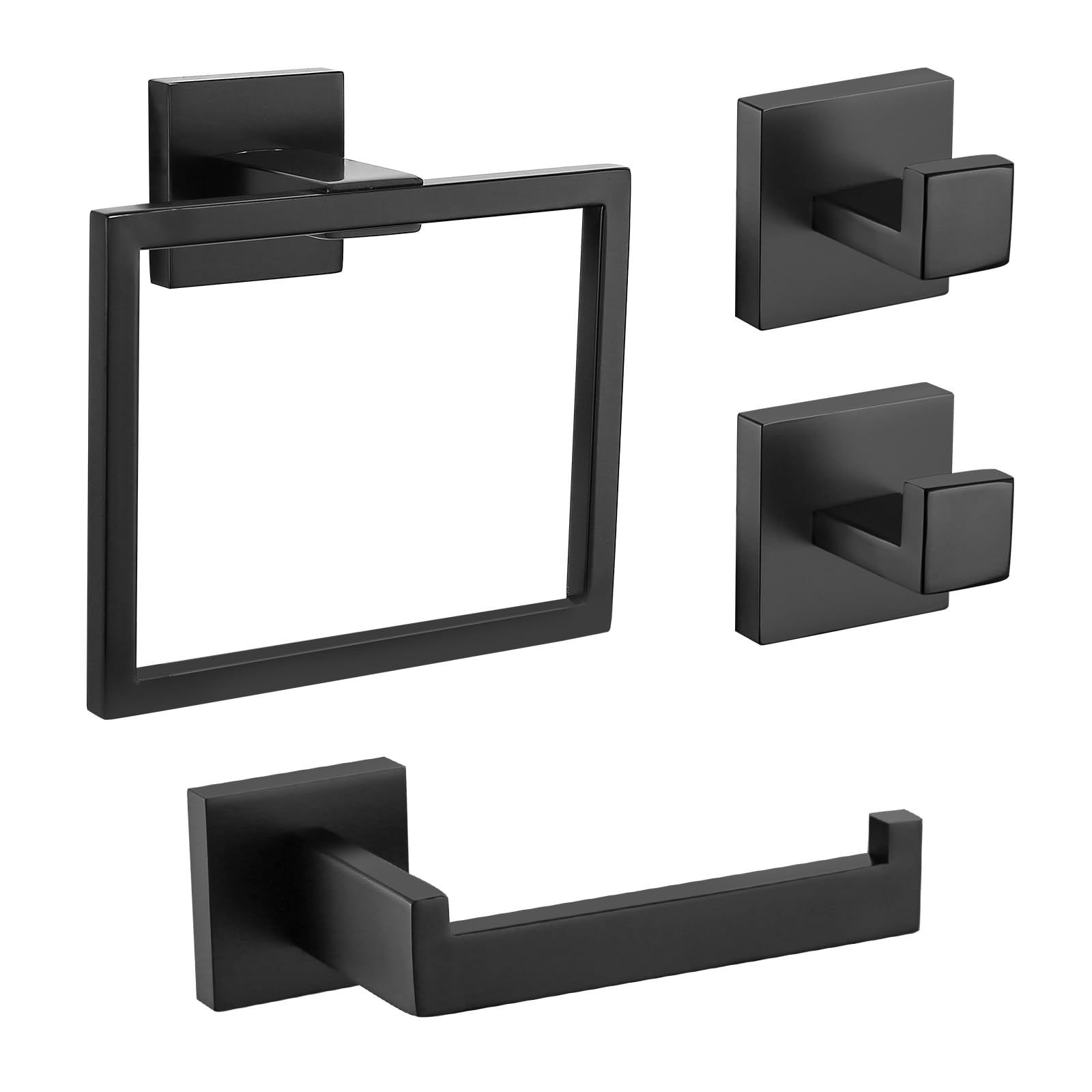 TURS 304 Stainless Steel Robe Hooks,Toilet Paper Holder,Towel Rail,Wall Mounted,Bathroom 4 Pieces Bathroom Accessory Set(Black)