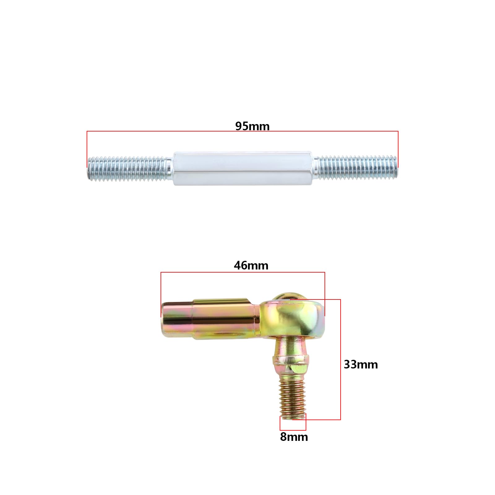 OTOTEC Lot de 2 rotules de direction M8 95 mm pour guidon compatible avec Miniquad Pocketquad ATV quatre roues motrices