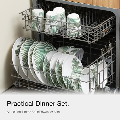 VonShef Melamine Dinnerware Set, 16Pc Leaf Print Dinner Set Including 4 Dinner Plates, Side Plates, Bowls & Tumblers for Picnics, Camping & BBQs, Easy Clean Dishwasher Safe Plastic Tableware - Image 5