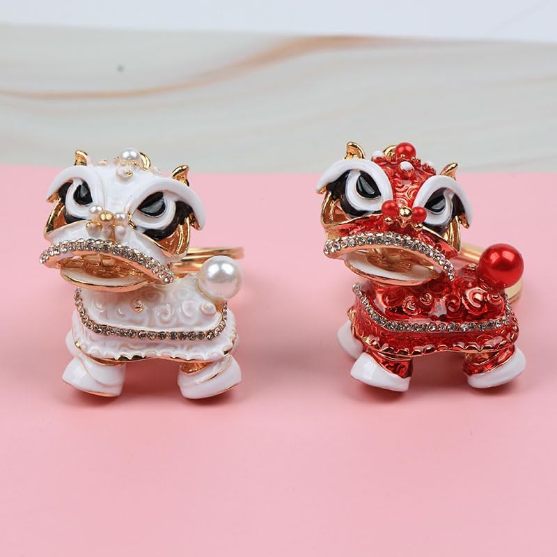 2Pcs Creative Chinese Style Car Key Chain Pendant Dragon Shaped Artificial Diamond Car Key Ring Red White image 3