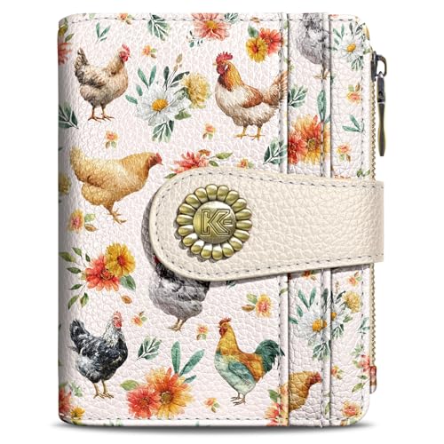 Image of Kelvoris Roosters Chicken Small Rfid Women Wallet Bifold Zipper Coin Pocket PU Leather Compact Cash Credit Card Holder Travel Wallet for Female Ladies Teen Girls 1 ID Window 10 Card Slots