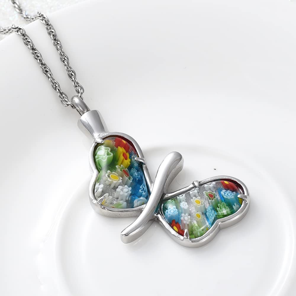 Collana con urna a forma di farfalla, in acciaio inossidabile, gioiello per donne e uomini, con ciondolo commemorativo per ceneri, ricordo funebre