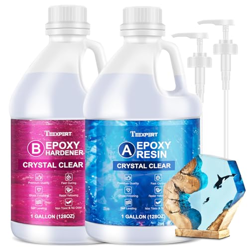 Image of Teexpert No Bubble Epoxy Resin: 2 Gallon Crystal Clear Anti-Yellowing Self-Leveling High-Gloss Resina Epoxica for Casting and Coating DIY Art,Table Top,Molds,Jewelry Making,Craft Kits for Adults
