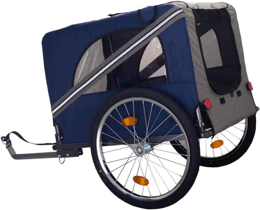 Durable Dog Bike Trailer - Breathable Mesh Pet Cart with 3 Entrances, Safety Flag, Reflectors, Folding Design & 20-Inch Wheels for Medium & Small Dogs