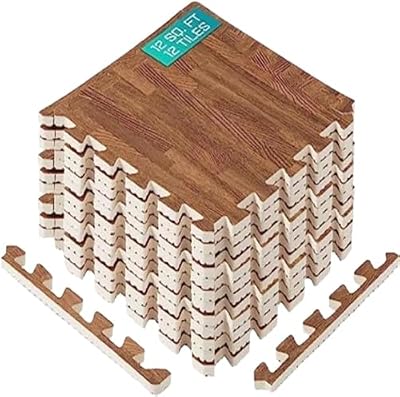 Yes4All Interlocking Floor Mats with Border – Foam Floor Mats/Gym Floor Mats with EVA Interlocking Tiles (12 Square Feet – Oak Wood Dark – 12 Tiles)