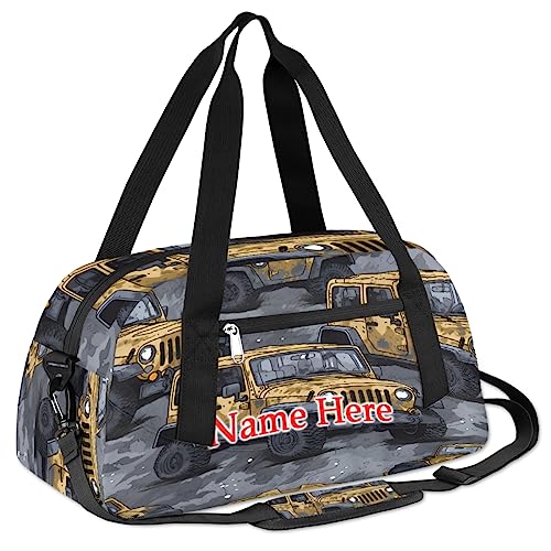 Custom Name Small Kids Overnighter Duffle Bag for Boys Girls Cartoon Jeep Truck Car Personalized Lightweight Gym Sports Duffle Bag Travel Weekender Tote Carry on Bag Customized Kids Gifts3