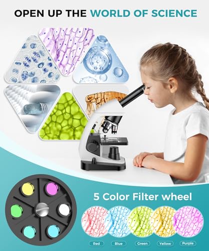 Image of Monocular Biological Compound Microscope, 2000X High Magnification, Universal for Adults, Students & Kids, Professional Lab Teaching Instrument with Phone Adapter,Complete Slides Set,Black