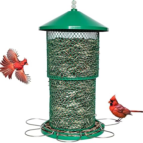 PFNRTH Hanging Bird Feeder, Large Capacity Metal Bird Feeder for Outside,Retractable Squirrels Chew-Proof Wild Bird Feeder Cover