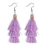 AD Beads Fashion Charm Crystal Silk Tassel 3 Layers Fan Fringe Dangle Earrings designer costume jewelry, silk string, crystal