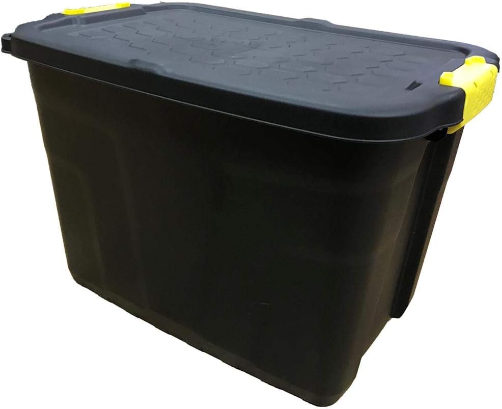 Strata Heavy Duty 4 x 42L Black Storage Crates & Lids Black Yellow Handles Amazon.co.uk Home