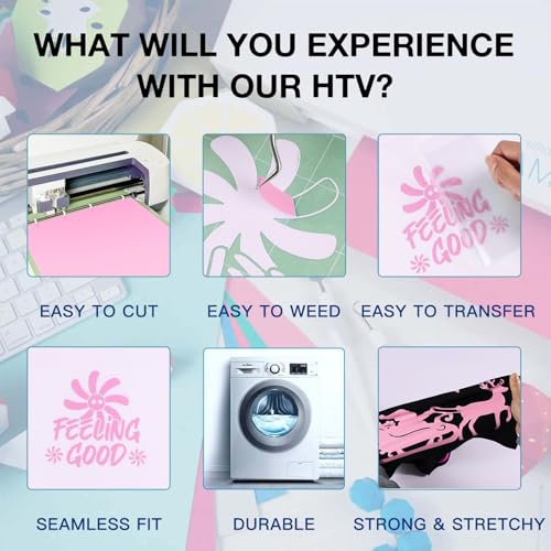 Image of HTVRONT Pink Heat Transfer Vinyl Rolls - 12 inch x 8ft Baby Pink HTV Vinyl for Shirts, Iron on Vinyl for All Cutting Machine - Easy to Cut & Weed for Heat Vinyl Design