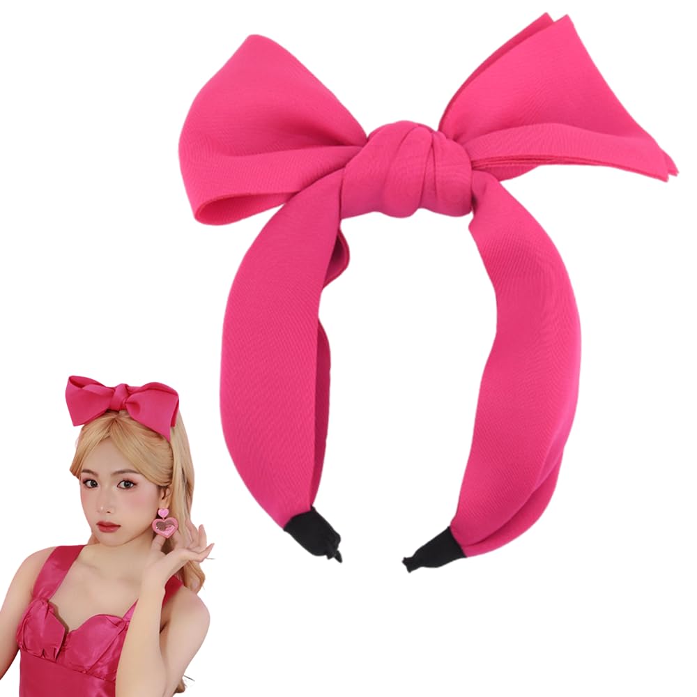 Pink Twist Knot Headband with Bow for Women - Wide Hair Band for Thick and Fine Hair - Halloween Costume Accessory