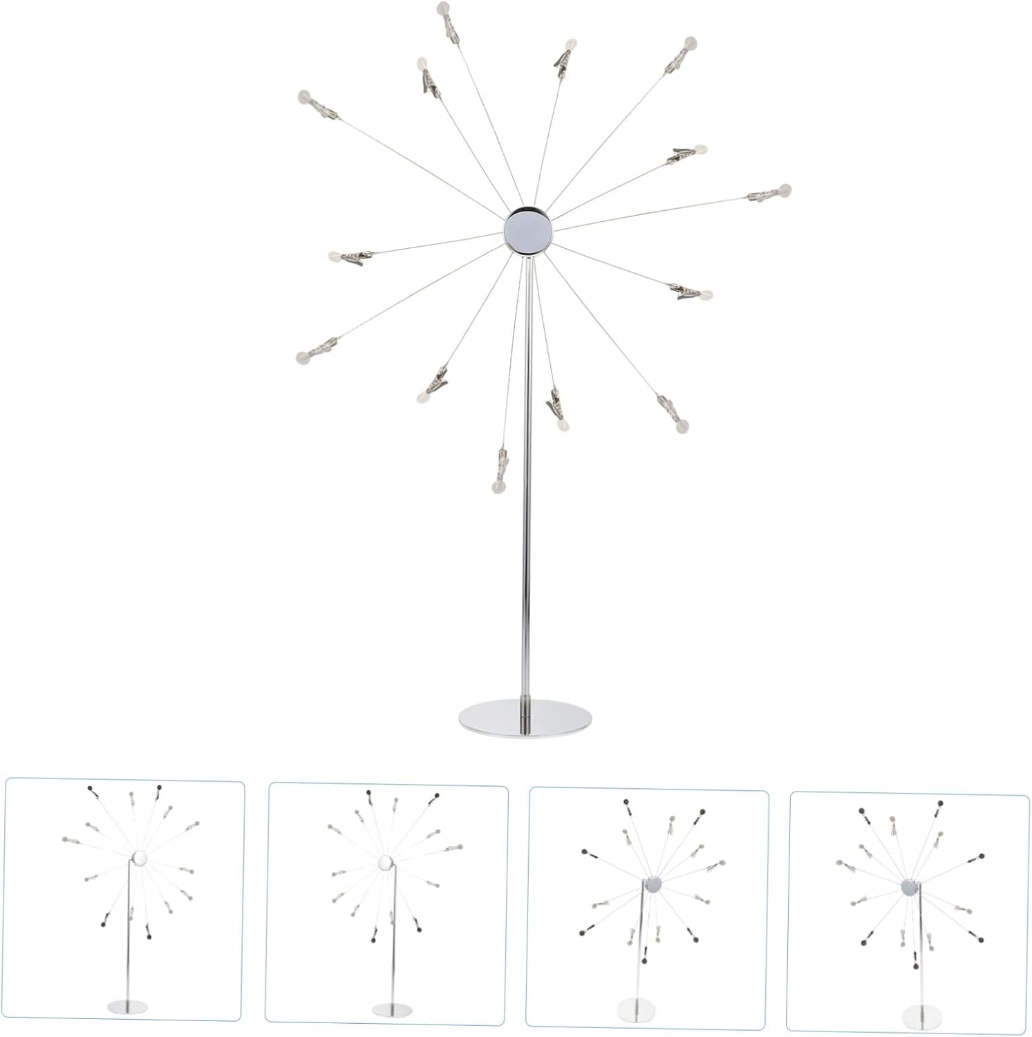 Creative 14-Head Sky Wheel Photo Clip Display Rack Silver Table Picture Holder for Office and Home Decoration Memo Clip Stand for Photos and Cards