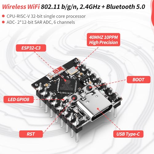 ESP32 ESP32-C3 Development Board, USB C Supermini ESP32 C3 2.4GHz Wi-Fi & Bluetooth 5.0 Pre-Soldered Pins Development Board for Arduino, 3PCS - Image 3