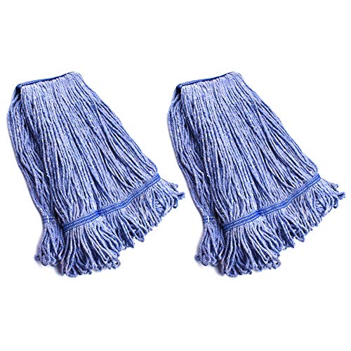 Image of String Mop Heads Replacement Heavy Duty Commercial Grade Blue Cotton Looped End Wet Industrial Cleaning Mop Head Refills (2, Medium)
