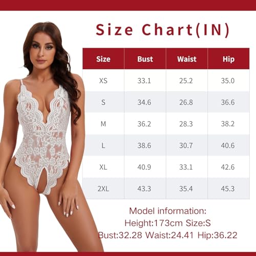Minsera Lingerie feminina de renda com decote profundo em V sexy, Branco, XGG