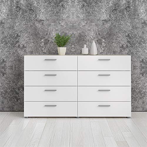 Pemberly Row Modern 8 Drawer Double Bedroom Dresser With Bar Handles In Oak And White #TOP1