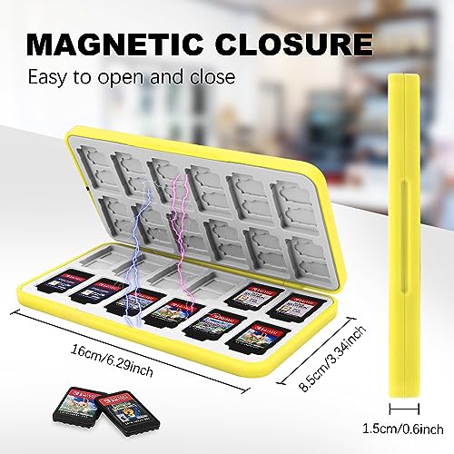 Image of FYY Nintendo Switch Game Case Holder for Switch 2 Cartridge Case with 24 Game Card Slots & 48 Micro SD Card Slots, Hard Shell, Silicone Lining Yellow