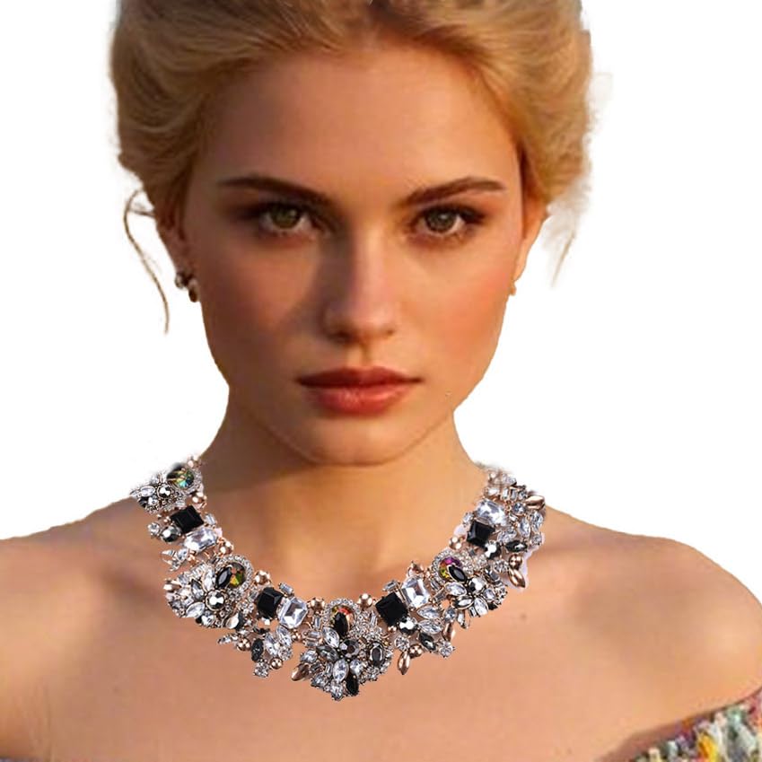 Bib Statement Necklace Colorful Glass Crystal Collar Choker Necklace for Women Fashion Accessories3