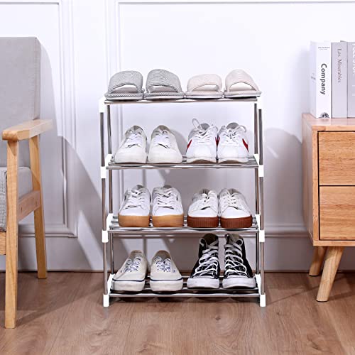 Miniatura 8 de Jucaifu Zapatero Pequeño Apilable Para Entrada, Pasillo Y Armario, Ahorro De Espacio De Almacenamiento Y Organización 4 Niveles, Blanco