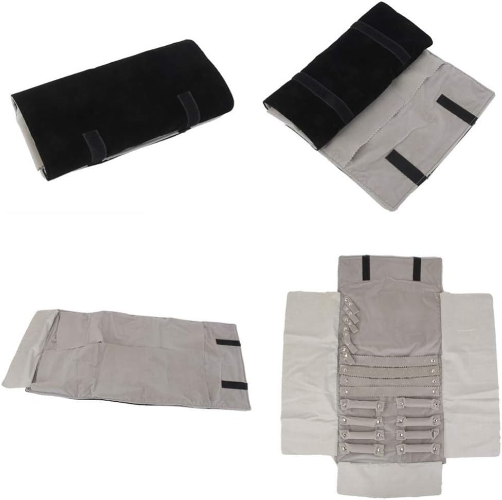 EXCEART Jewelry Roll Bag 4-Flap Fold Travel Organizer for Earrings Rings Necklaces Lightweight Storage 22.24X11.41X1.18In with Luxury Grey Lining