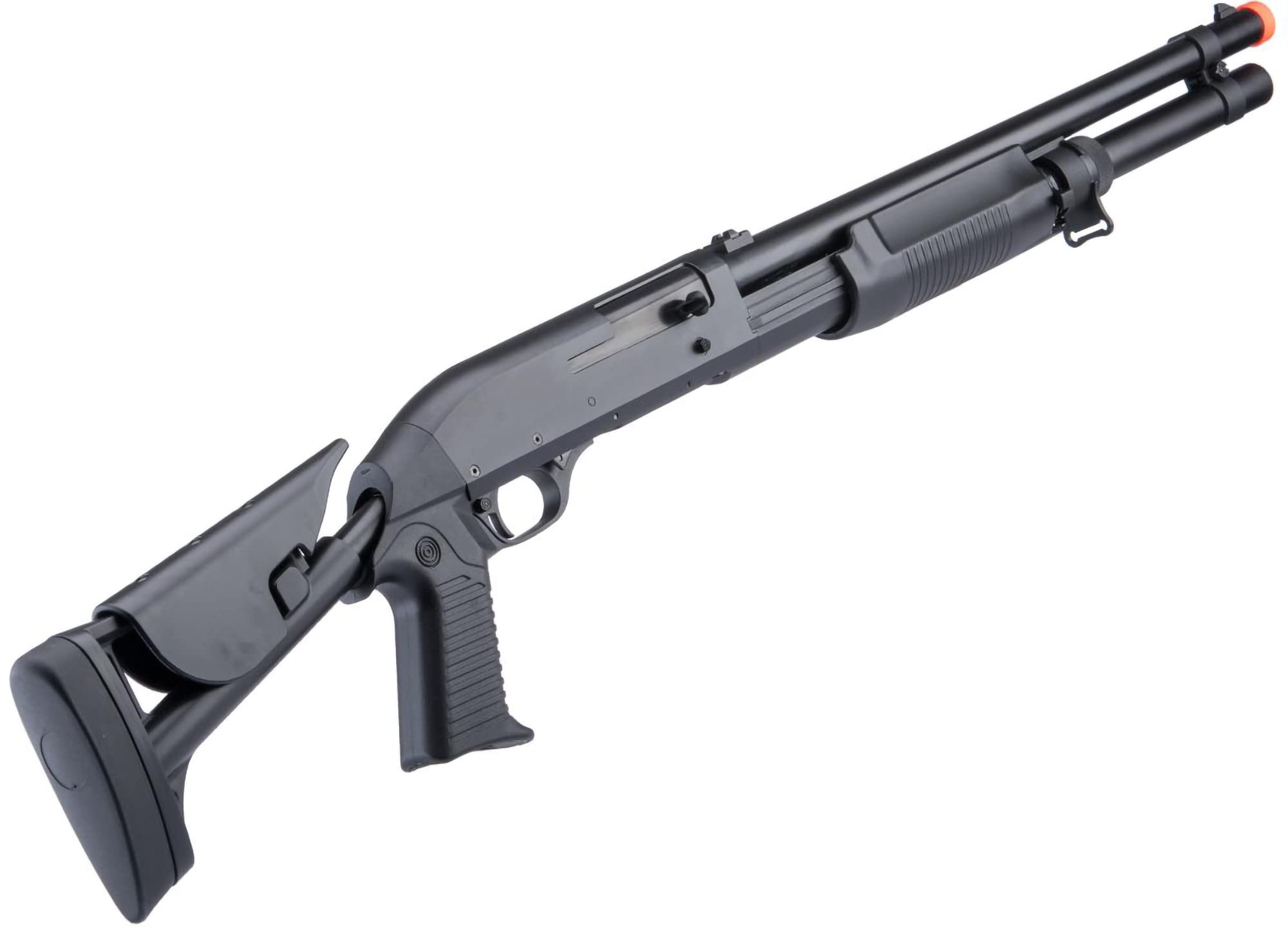 Evike Airsoft - CYMA Standard Metal M3 3-Round Burst Multi-Airsoft Shotshell Loading Airsoft Shotgun (Model: Retractable Stock)