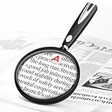 10X 30X Magnifying Glass for Reading, Handheld Magnifier for Reading, 90mm Magnifying Glass Scratch Resistant Lens, Soft Handle for Close Work Book Newspaper Kids Nature Exploration, Hobby
