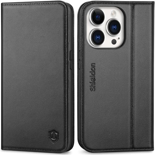 Étui iPhone 14 Pro anti-choc Shieldon housse portefeuille blocage RFID noir