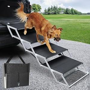 Dgsl dog ramp for car extra wide 4 steps dog stairs for truck folding steps for dogs with non slip surface pet loader dog steps for large dog suv side door and bed supports up to 250 lbs  urban country home decor