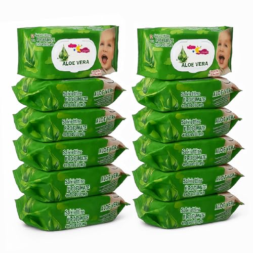 TIENDA EURASIA – Toallitas Bebe | Pack de 12 | 100% Compostable | Fórmula Hipoalergénica | Color Blanco | Probado Dermatológicamente | 72 Piezas cada Pack (Pack 12, Aloe vera)