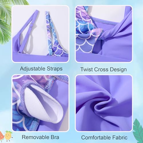 Image of Girls Swimsuit Bathing Suits Twist Cross Tropical Floral Bikini Sets Teen Girls' Swimwear 3Pcs with Cover Up 7-14T